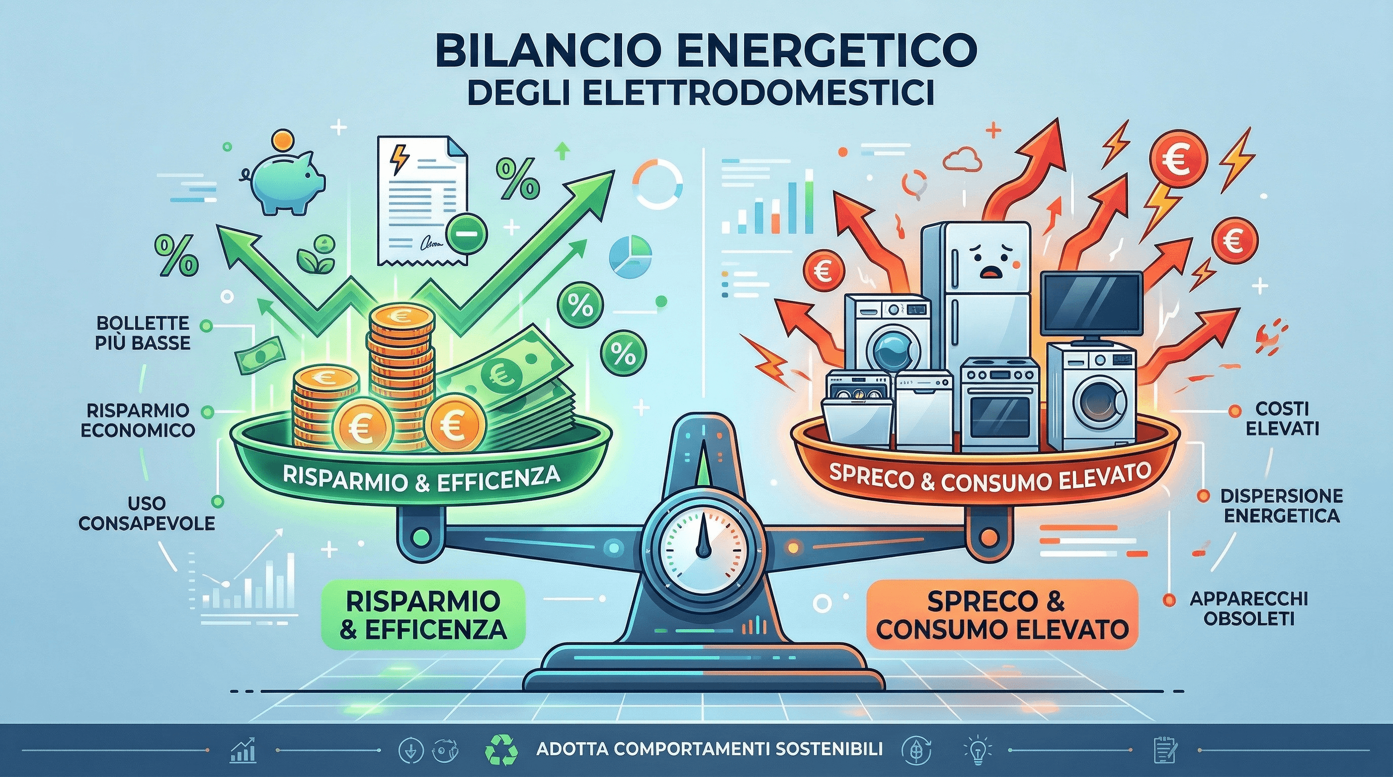 Infografica che confronta i veri risparmi energetici dai falsi miti