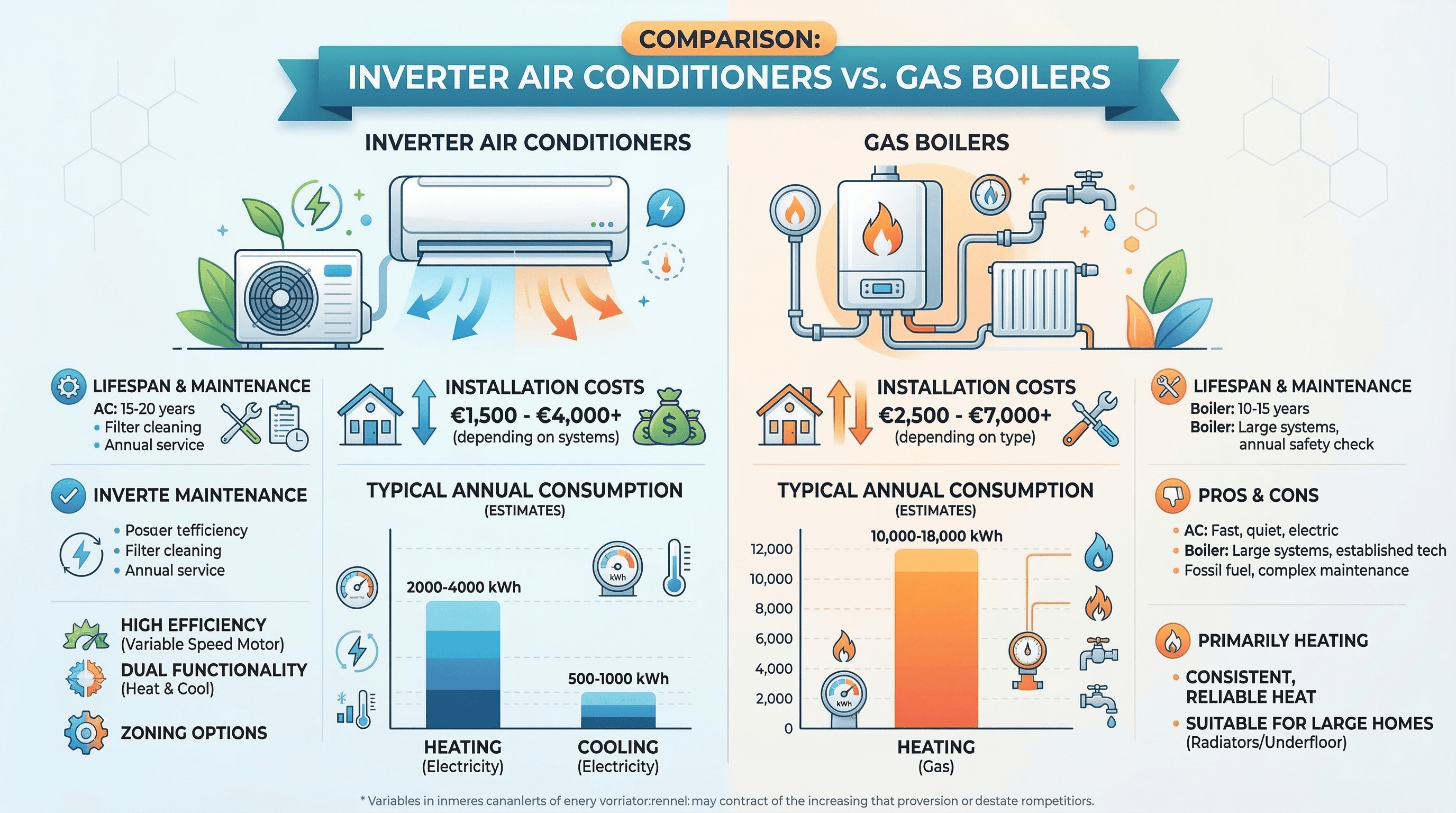 Confronto visivo tra costi di riscaldamento con condizionatore inverter e caldaia a gas