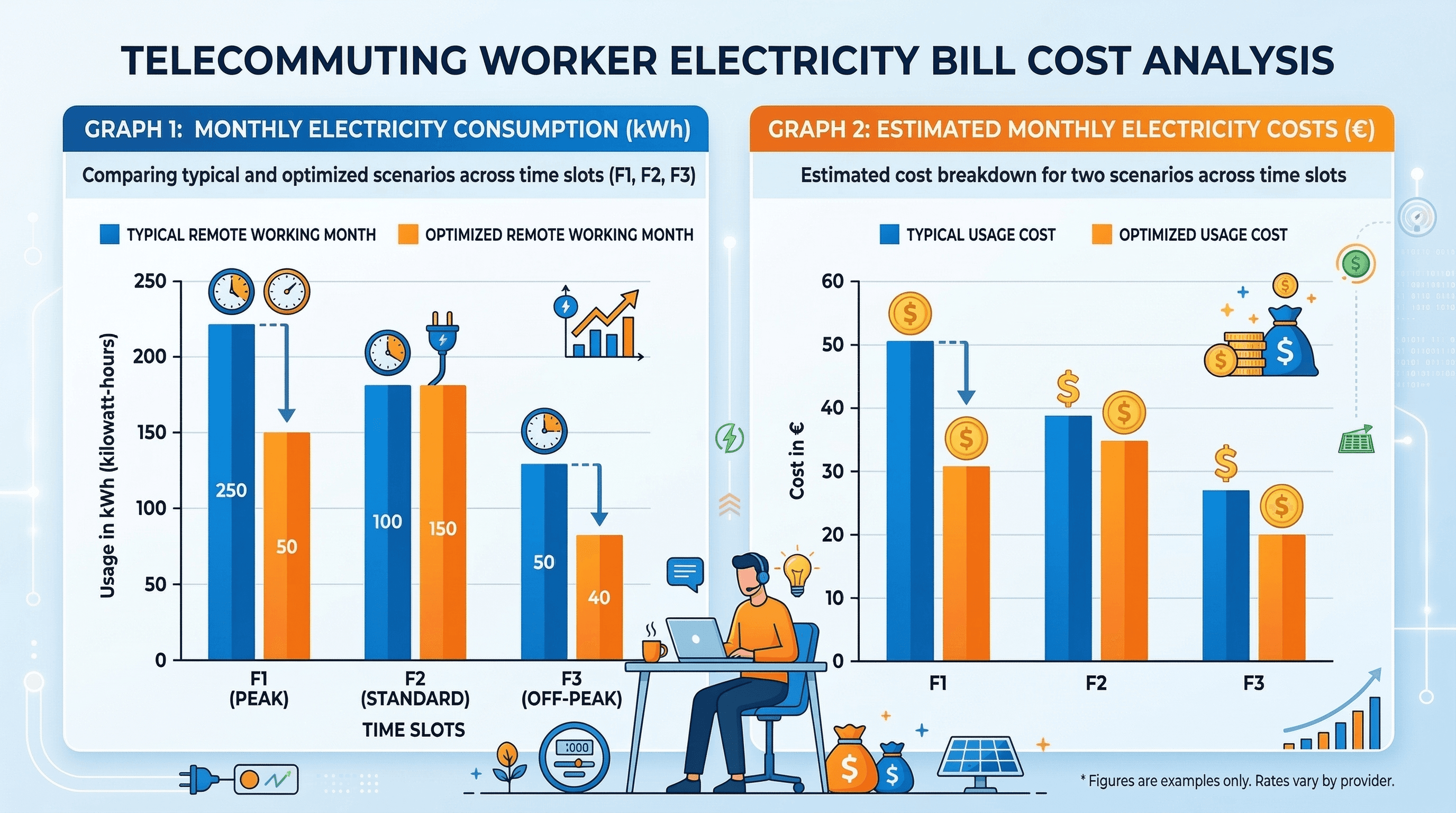 Confronto costi elettricità fasce orarie per smart working