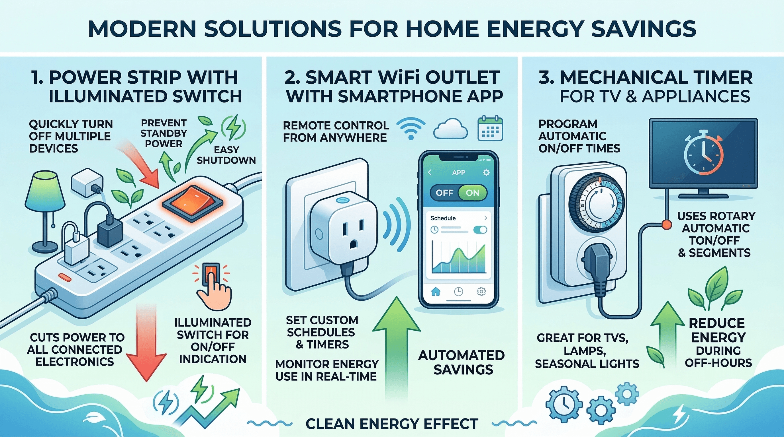 Tre soluzioni pratiche per eliminare i consumi in standby: ciabatte con interruttore, prese smart e timer