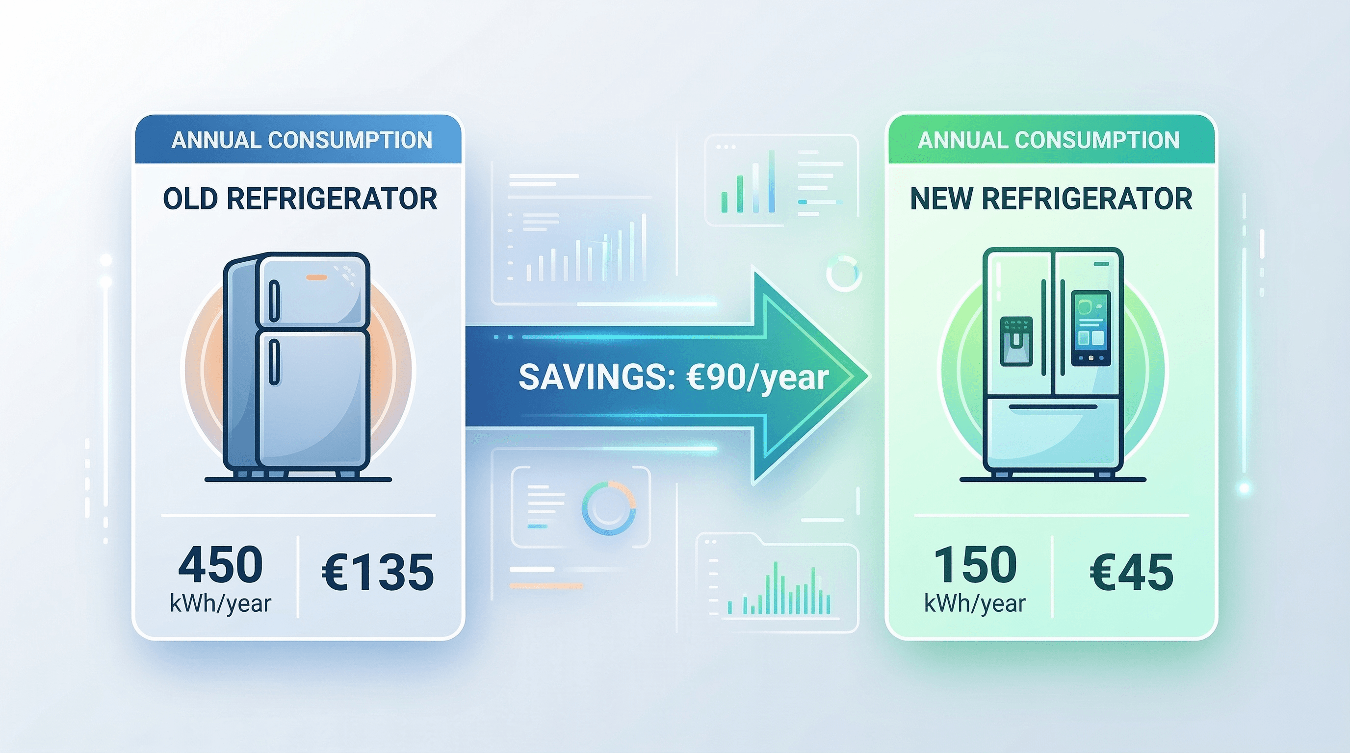 Confronto consumi annuali frigorifero classe G vs classe A