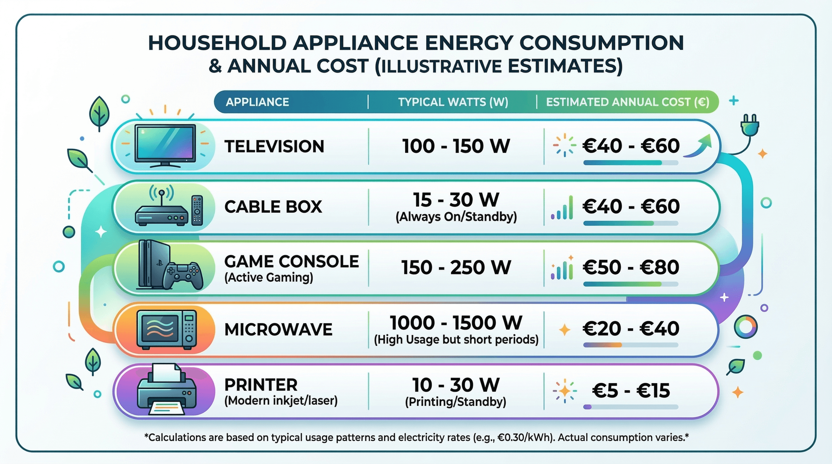 Tabella dei consumi in standby degli elettrodomestici più comuni