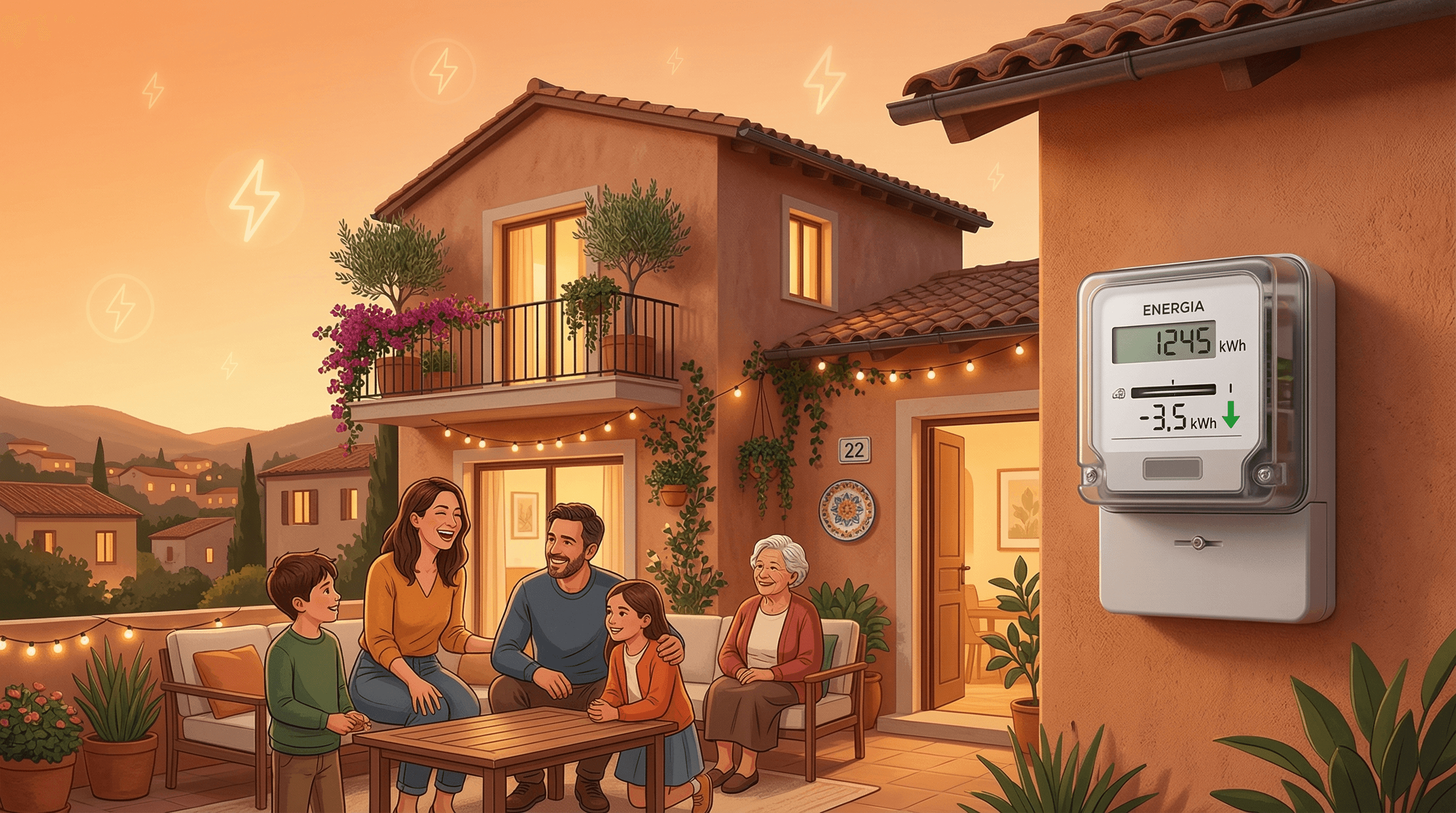 Famiglia italiana che risparmia sulla bolletta